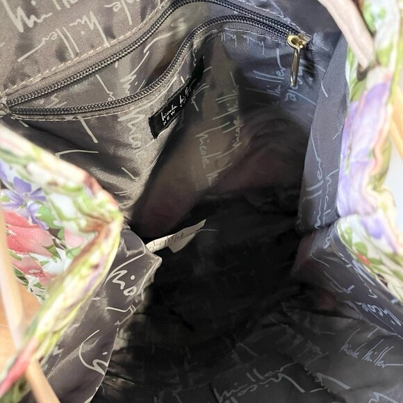 Nicole Miller New York Green Floral Quilted Drawstring Backpack Knapsack‎ Garden - Picture 6 of 8